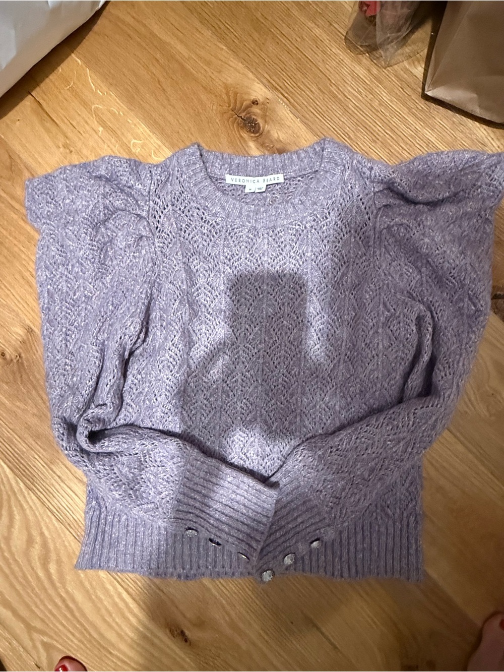 Veronica Beard Lilac Pointelle Crewneck Sweater